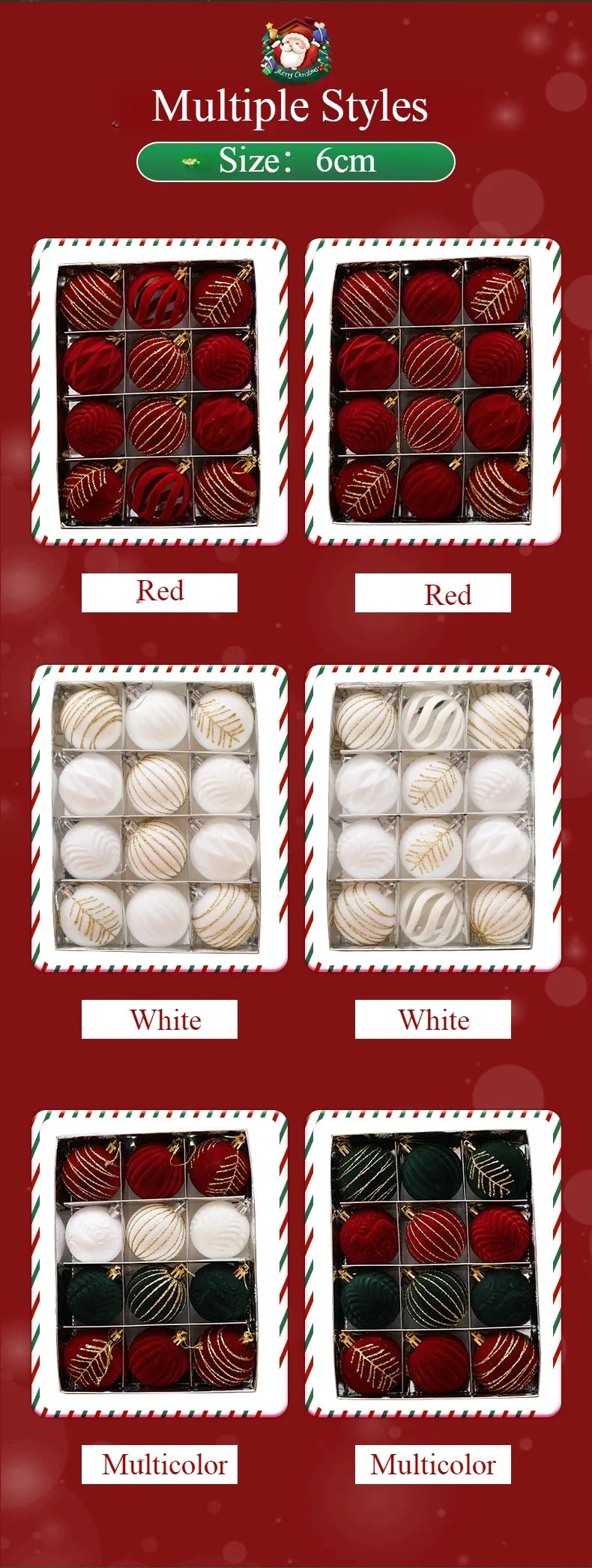 12/16pcs 6cm Wine Red Christmas Ball Ornaments Flocking Christmas Tree Party Decoration New Year Christmas Spheres Pendant Balls