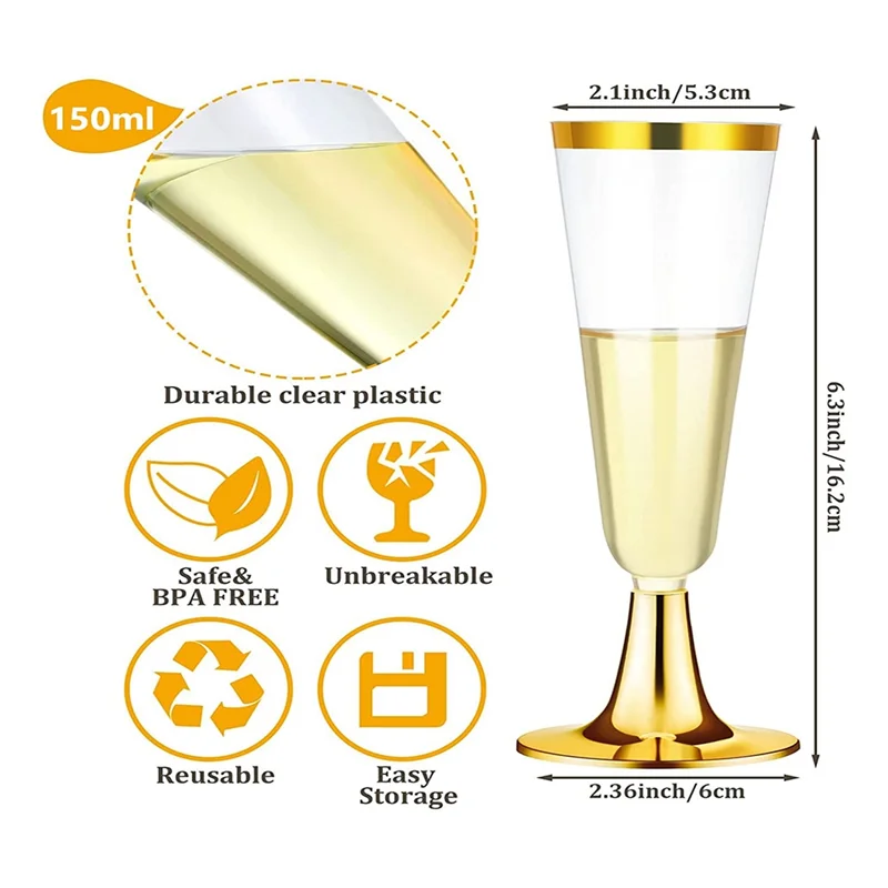 30Piece Plastic Champagne Flutes Reusable Stemmed Wine Glasses Party Wine Cups For Parties