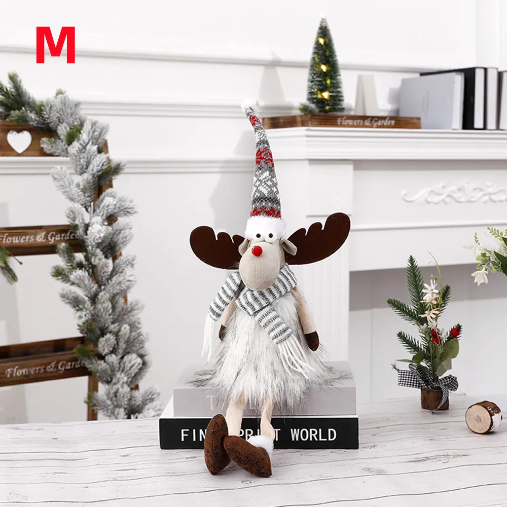 Christmas Elk Decoration Large Standing Handmade Plush Doll with Retractable Spring Legs for Christmas Tree Ornaments New Year