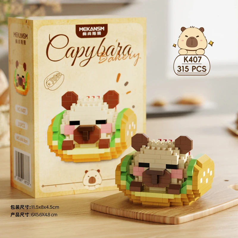 New Capybara Baking Bear Cartoon Doll Building Blocks Assembled Children's Educational Toys Creative Desktop Ornament Gift