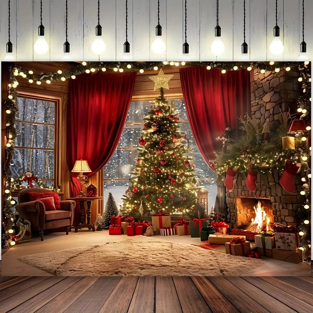 Christmas tree and fireplace  background, suitable for holiday photos and decorations, universal bannersBackground decoration