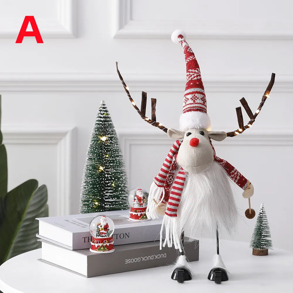 Christmas Elk Decoration Large Standing Handmade Plush Doll with Retractable Spring Legs for Christmas Tree Ornaments New Year