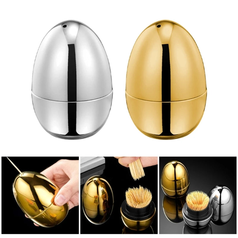 Eggs Shaped Toothpick Holder 304 Stainless Steel Toothpicks Storage Container Restaurant Toothpick Dispenser Box D2RD