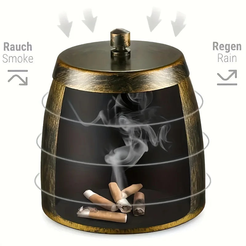 Windproof Metal Ashtray with Lid - Odorless, Smokeless Design for Indoor & Outdoor Use, Perfect Gift Idea