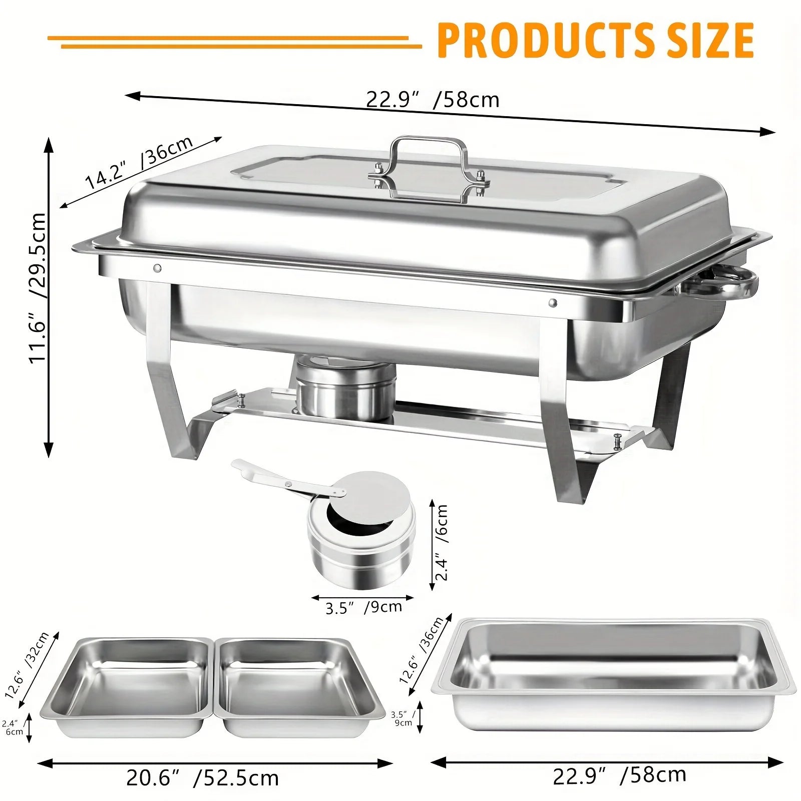 6 Pack Chafing Dish Buffet Set, Stainless Steel Food Warmer Kit with Lids, Food Pans, Water Pan and Fuel Holders for Restaurant