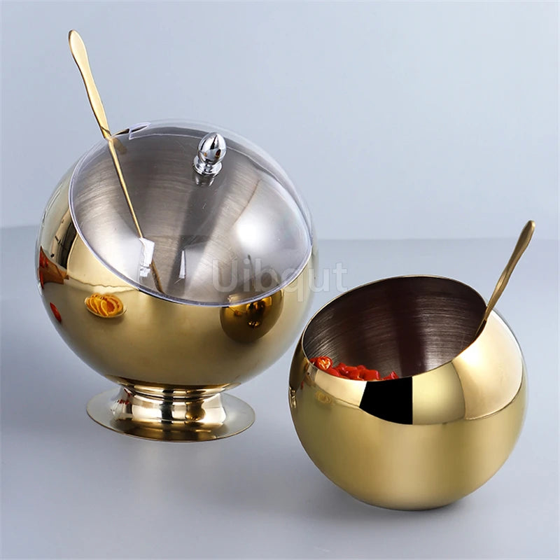 Stainless Steel Oblique mouthed Sauce Bowl with Lid Hot Pot Buffet Seasoning basket bowl Jar dish Container Salad Spherical Bowl