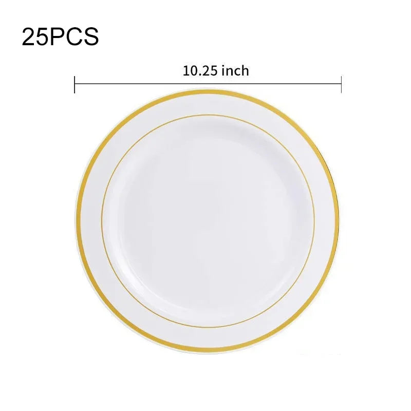 25 People Party The Number Of Suitable Golden Plastic Party Disposable  Tableware For Birthday Party Decor Cake Plastic Plates