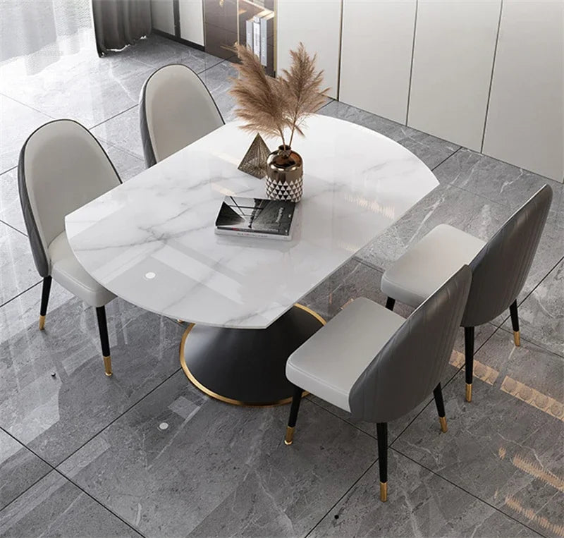 Italian Round Rotatable Telescopic Dining Table Small Apartment Foldable Table Household Modern Light Luxury Slate Dining Tables