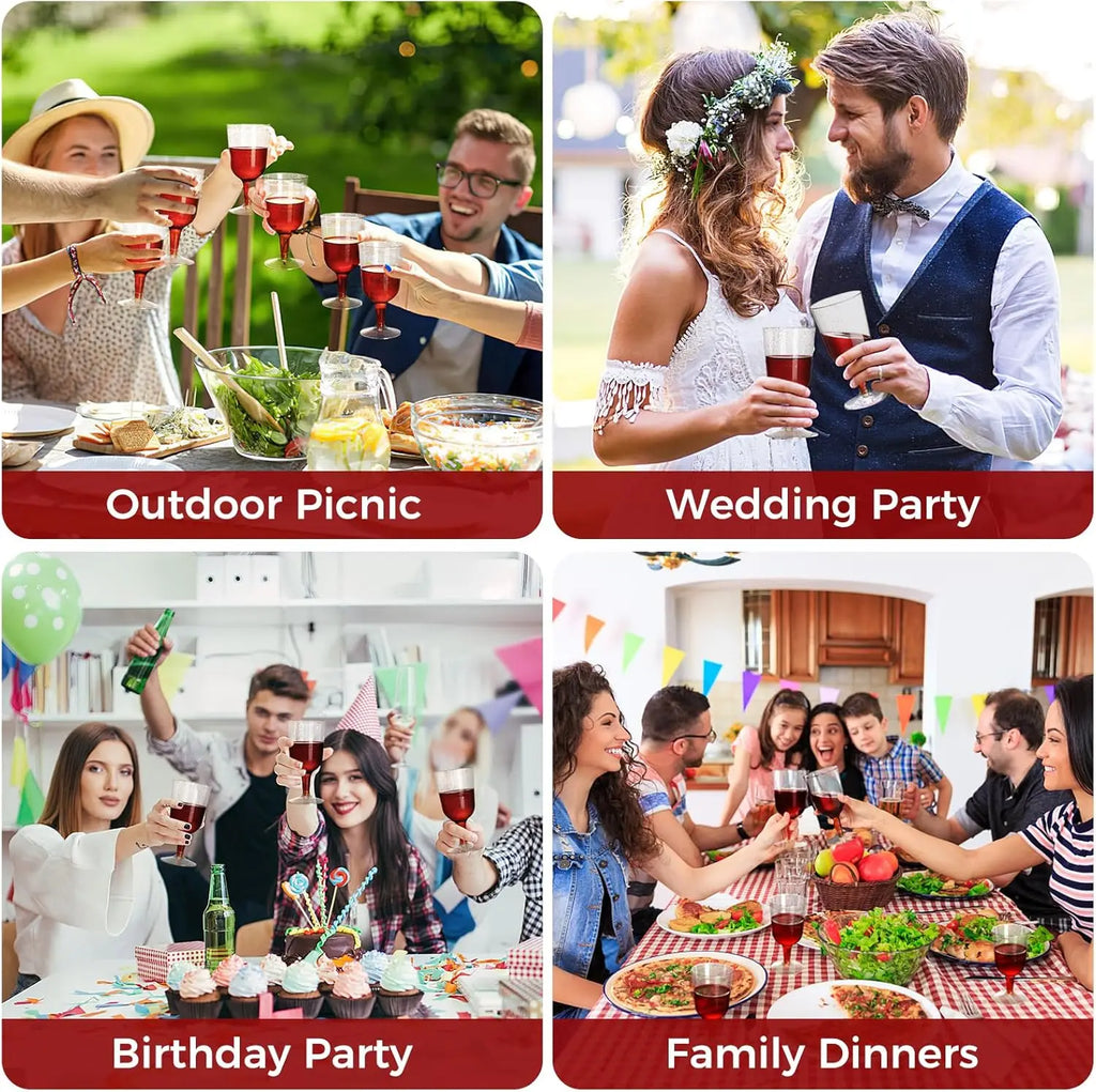 6oz Plastic Wine Glasses – Disposable Gold Glitter Mini Stemware with Removable Base for Weddings, Parties, Champagne, Toasting