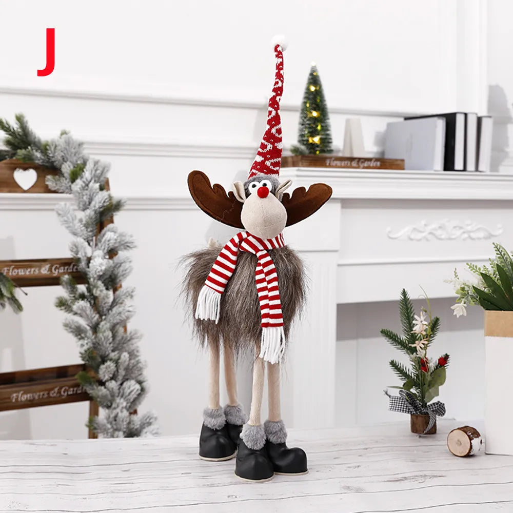 Christmas Elk Decoration Large Standing Handmade Plush Doll with Retractable Spring Legs for Christmas Tree Ornaments New Year