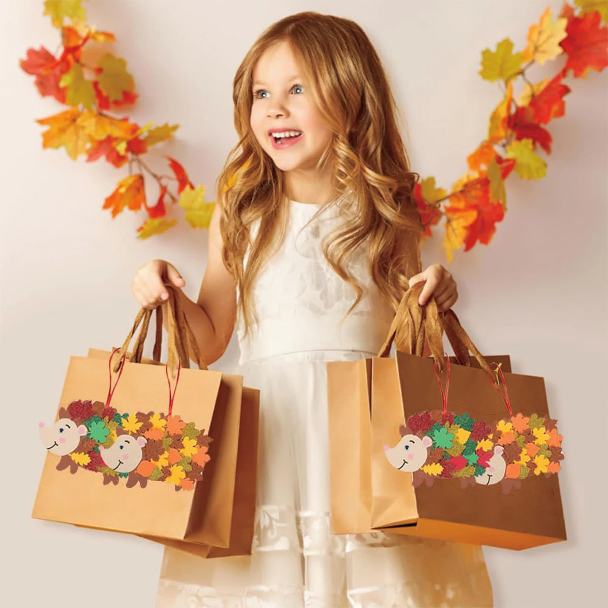 Felt Maple Leaf Hedgehog DIY Pendant Birthday Party Decorations Kids Favors Gift Cartoon Hedgehog Craft Set Baby Shower Supplies