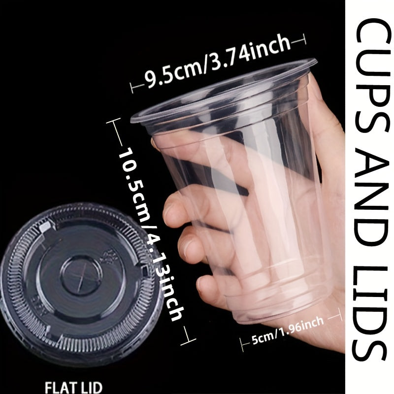 50Sets 12/16/20OZ Plastic Cups With Lids Clear Disposable Cups For Parties Iced Coffee Smoothie  Milkshake Cold Drinks