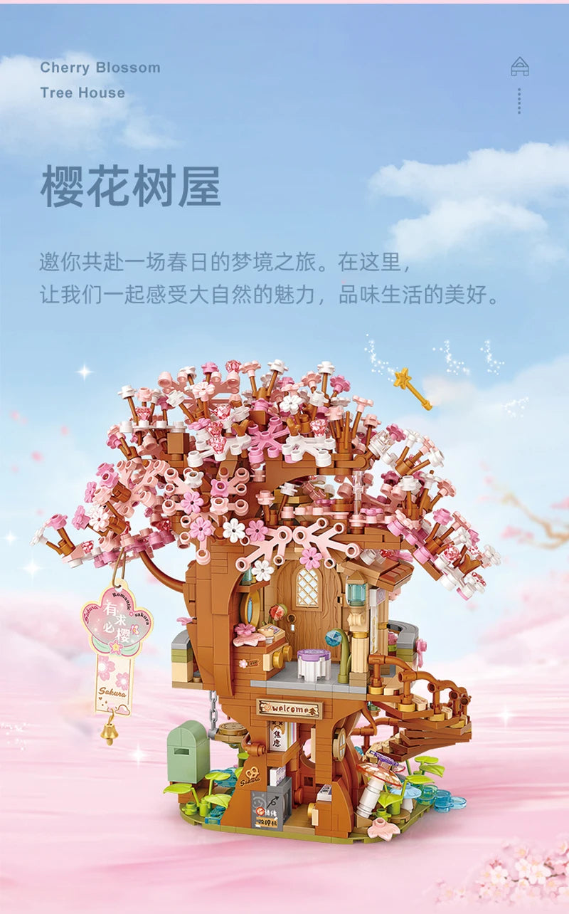 Loz Pink Romantic Cherry Blossom Treehouse Mini Particles Building Blocks Diy Tree House Sets For Children Girls Christmas Gifts