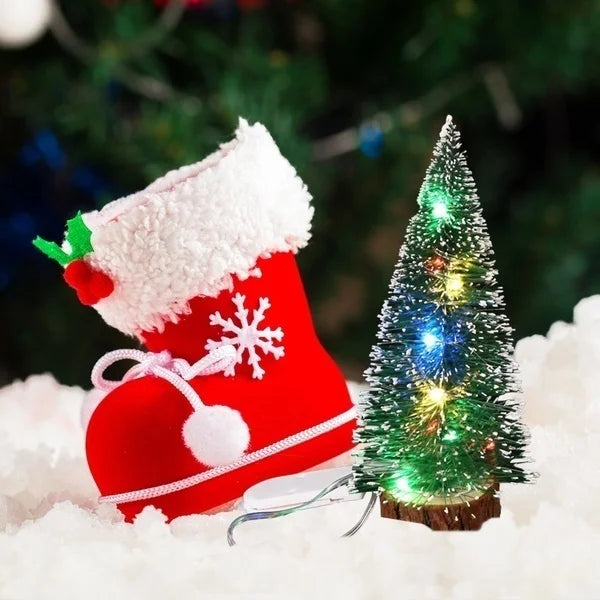 1pc LED Light Mini Artificial Christmas Trees Decorations  Festival Tabletop Miniature Snow Frost Xmas Tree Decor 4Sizes