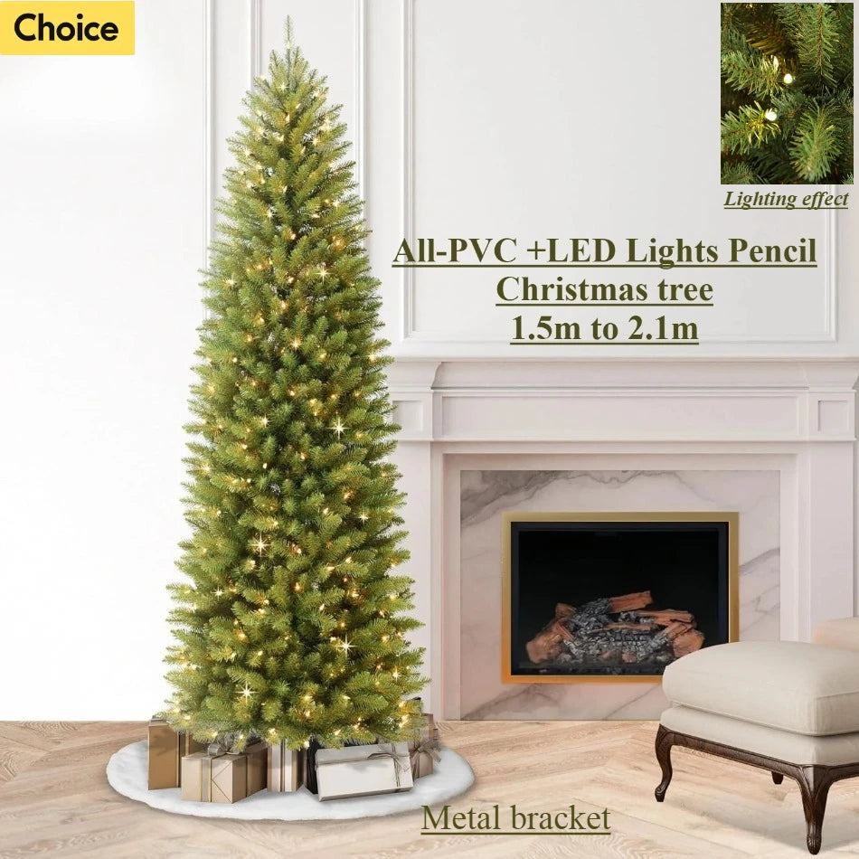 PVC Artificial Christmas Tree with LED Lights Pencil Christmas Tree 150/180/210cm  Home Decoration Christmas Party Decorations