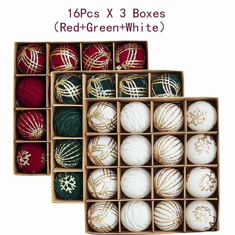 12/16pcs 6cm Wine Red Christmas Ball Ornaments Flocking Christmas Tree Party Decoration New Year Christmas Spheres Pendant Balls
