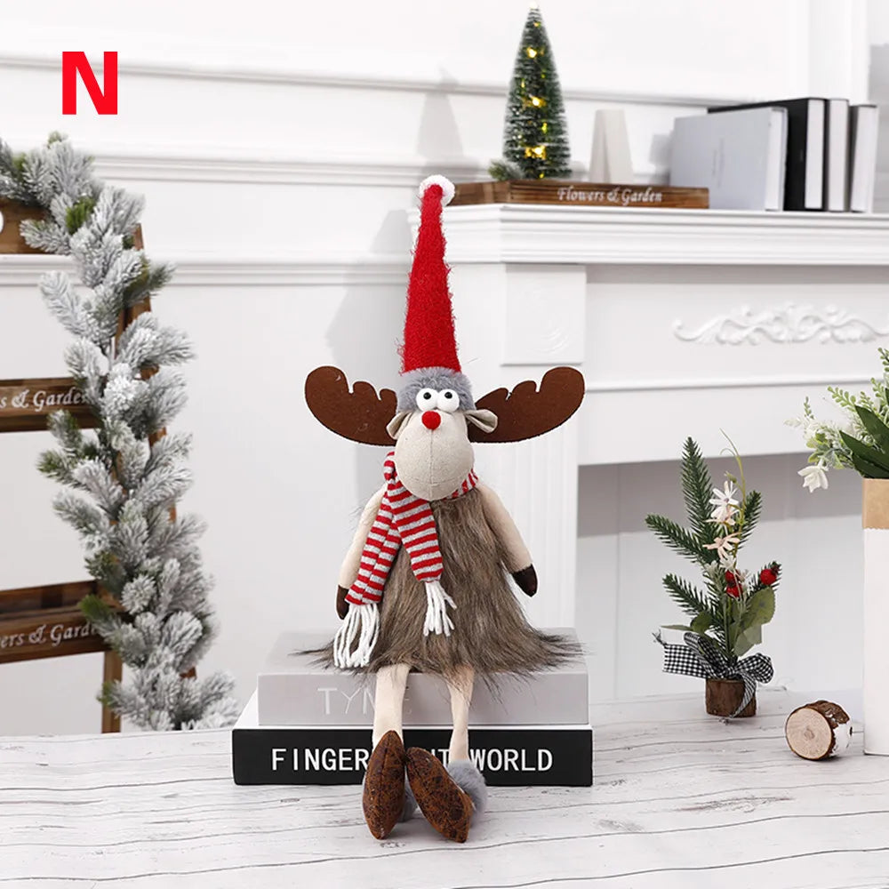 Christmas Elk Decoration Large Standing Handmade Plush Doll with Retractable Spring Legs for Christmas Tree Ornaments New Year