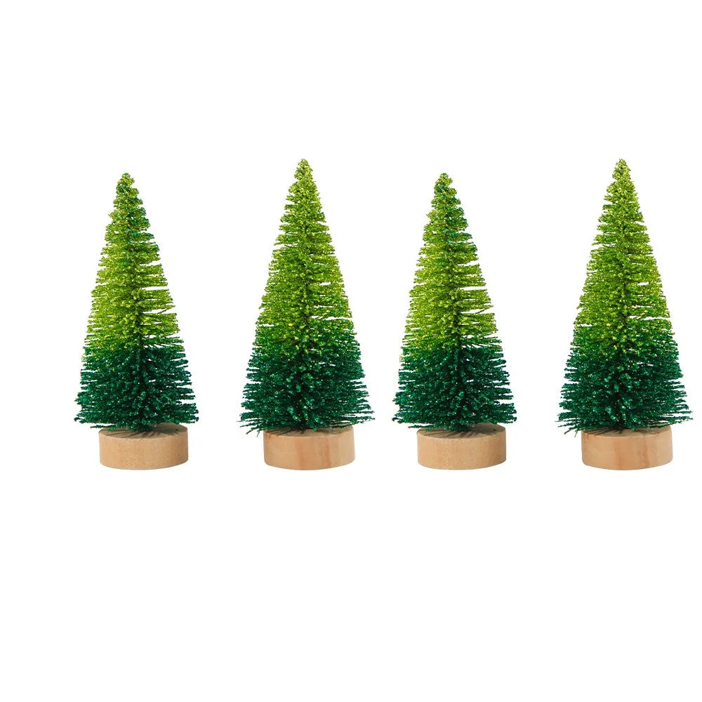 4pcs 10CM Mini Christmas Tree Plastic Gradient Christmas Small Cedar Colorful Lifelike Artificial Xmas Pine Tree Party Favors