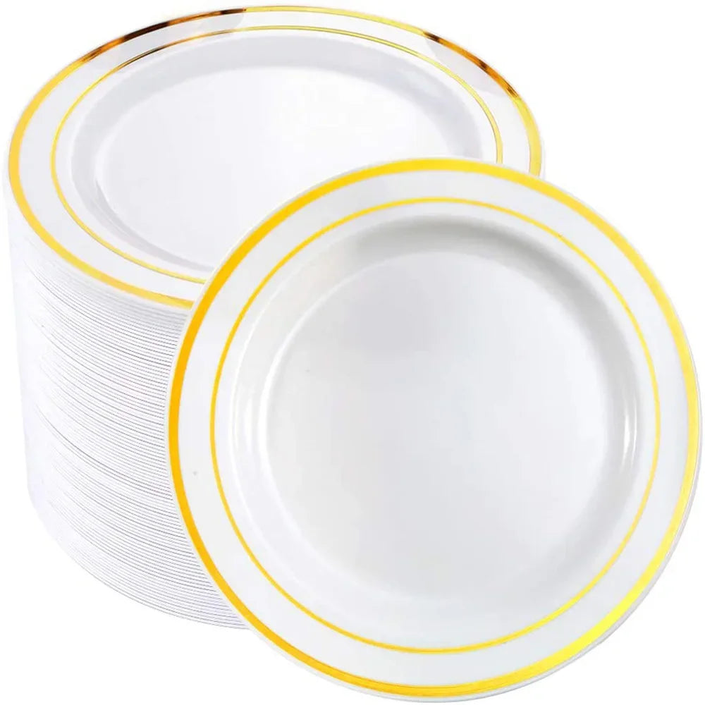 25 People Party The Number Of Suitable Golden Plastic Party Disposable  Tableware For Birthday Party Decor Cake Plastic Plates
