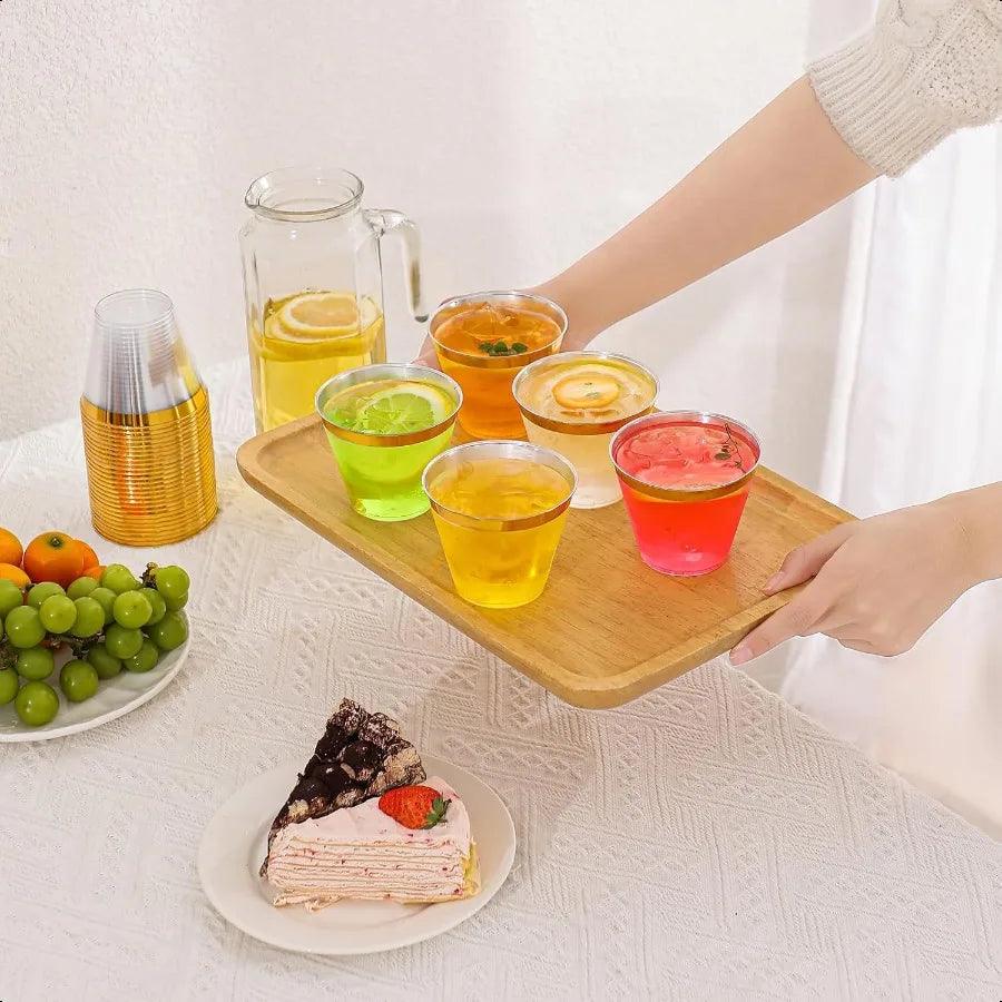 50PCS Gold Plastic Cups 9 oz Clear with Metallic Gold Rim  Cups Elegant Plastic Tumblers Fancy Party Cups