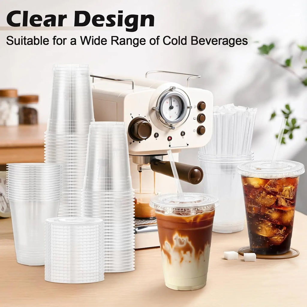 10-100 Pack 16 oz Clear Plastic Cups with Lids and Straws Disposable Coffee Cups with Lids for Iced Coffee Smoothies Drinks