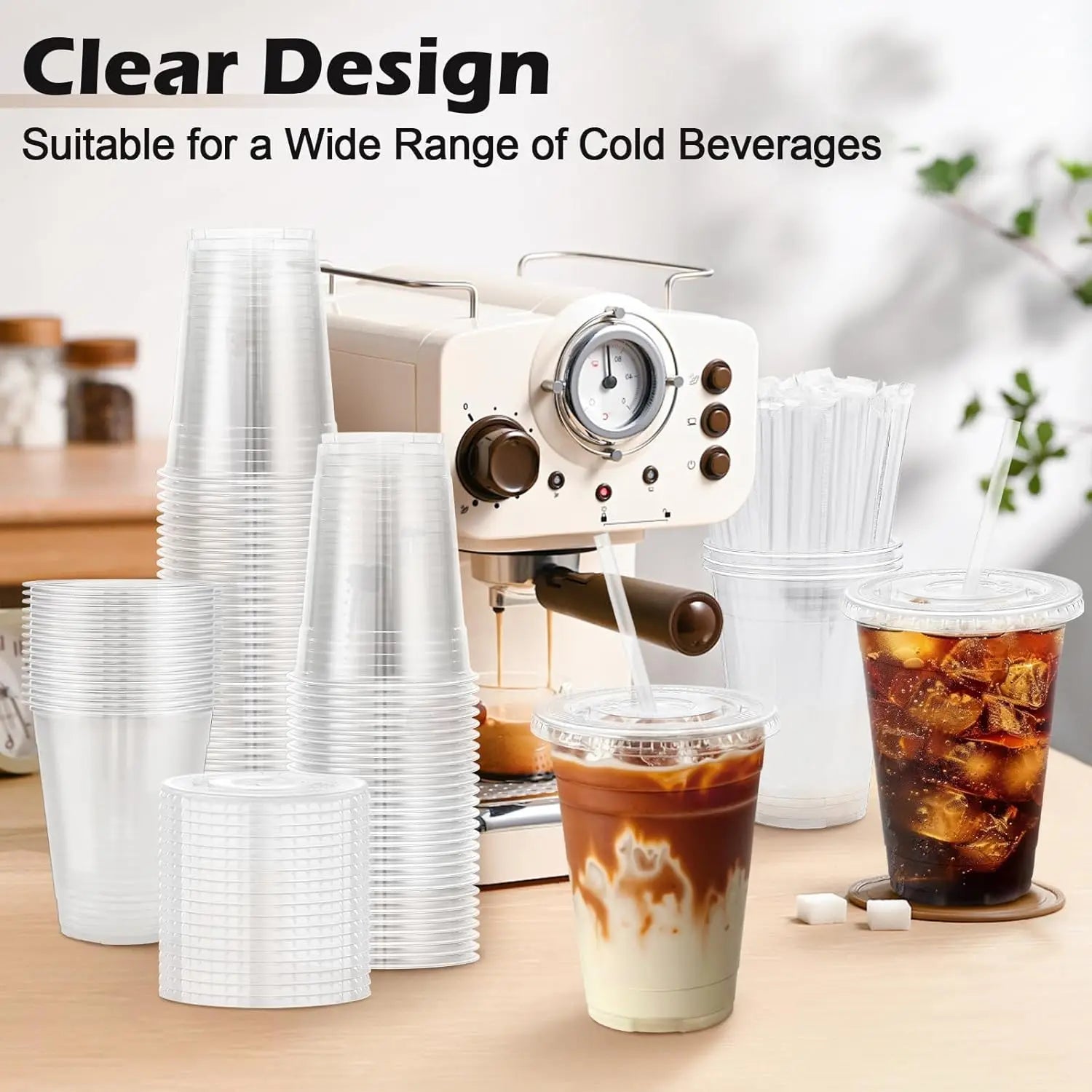 10-100 Pack 16 oz Clear Plastic Cups with Lids and Straws Disposable Coffee Cups with Lids for Iced Coffee Smoothies Drinks