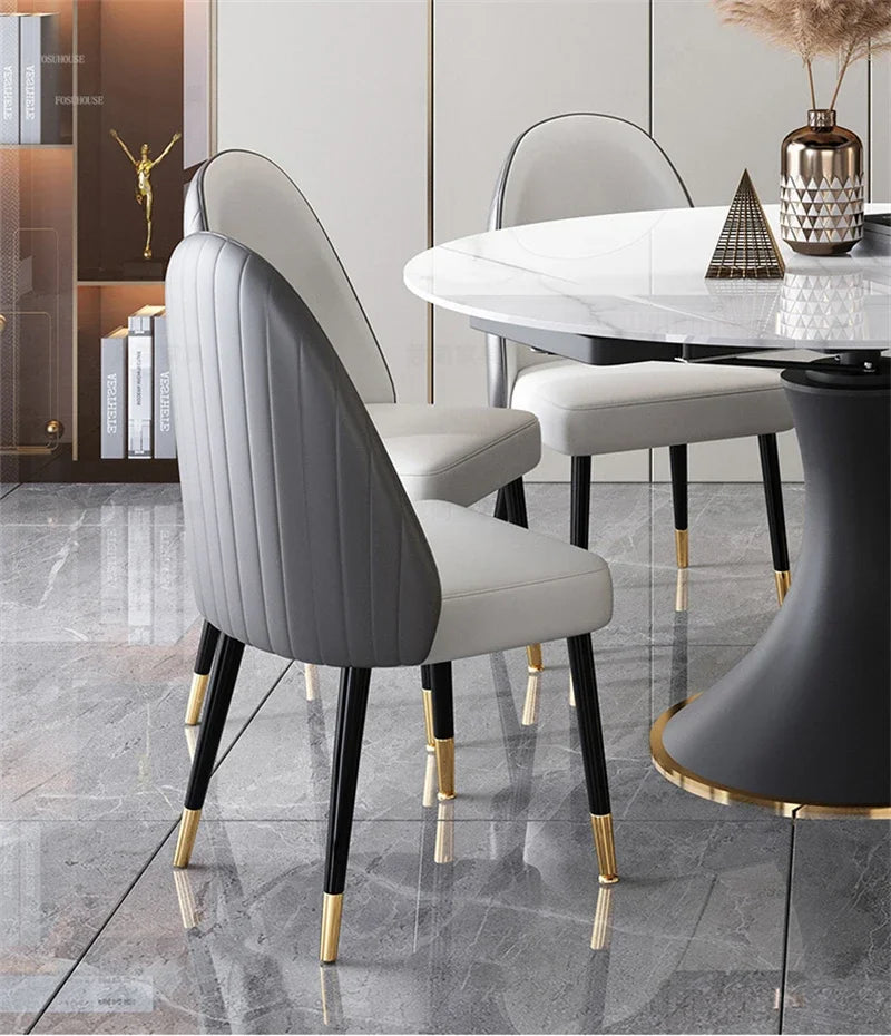 Italian Round Rotatable Telescopic Dining Table Small Apartment Foldable Table Household Modern Light Luxury Slate Dining Tables