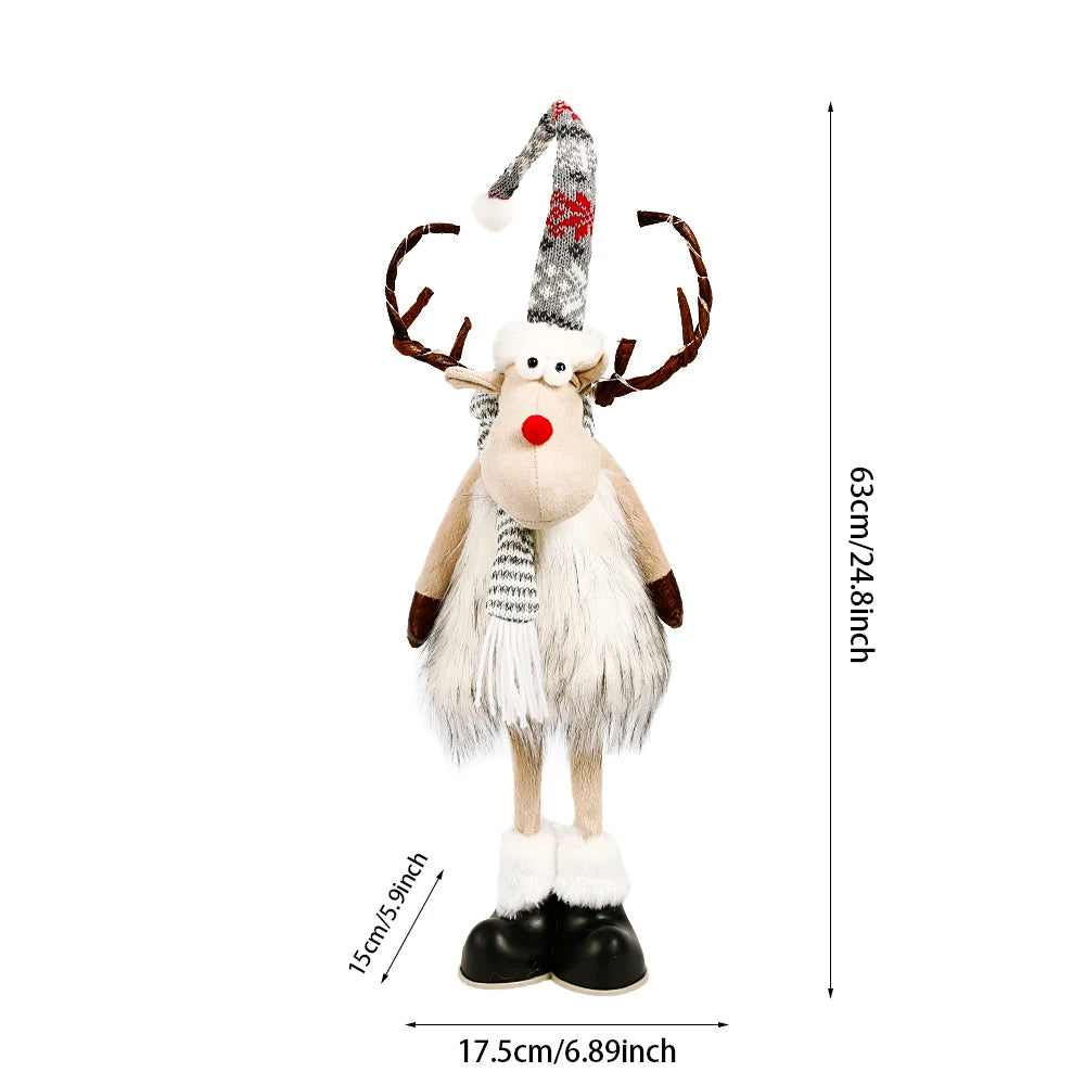 Christmas Elk Decoration Large Standing Handmade Plush Doll with Retractable Spring Legs for Christmas Tree Ornaments New Year