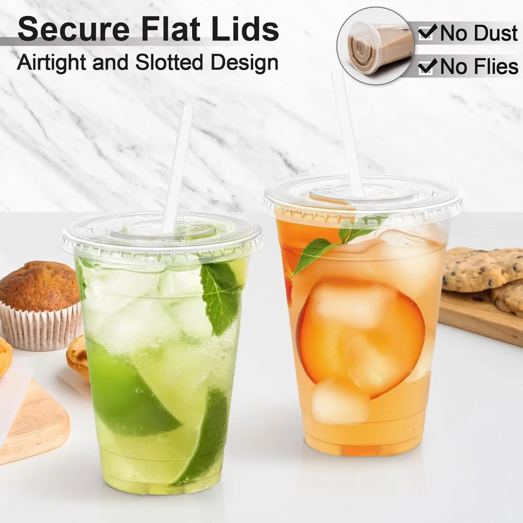 10-100 Pack 16 oz Clear Plastic Cups with Lids and Straws Disposable Coffee Cups with Lids for Iced Coffee Smoothies Drinks