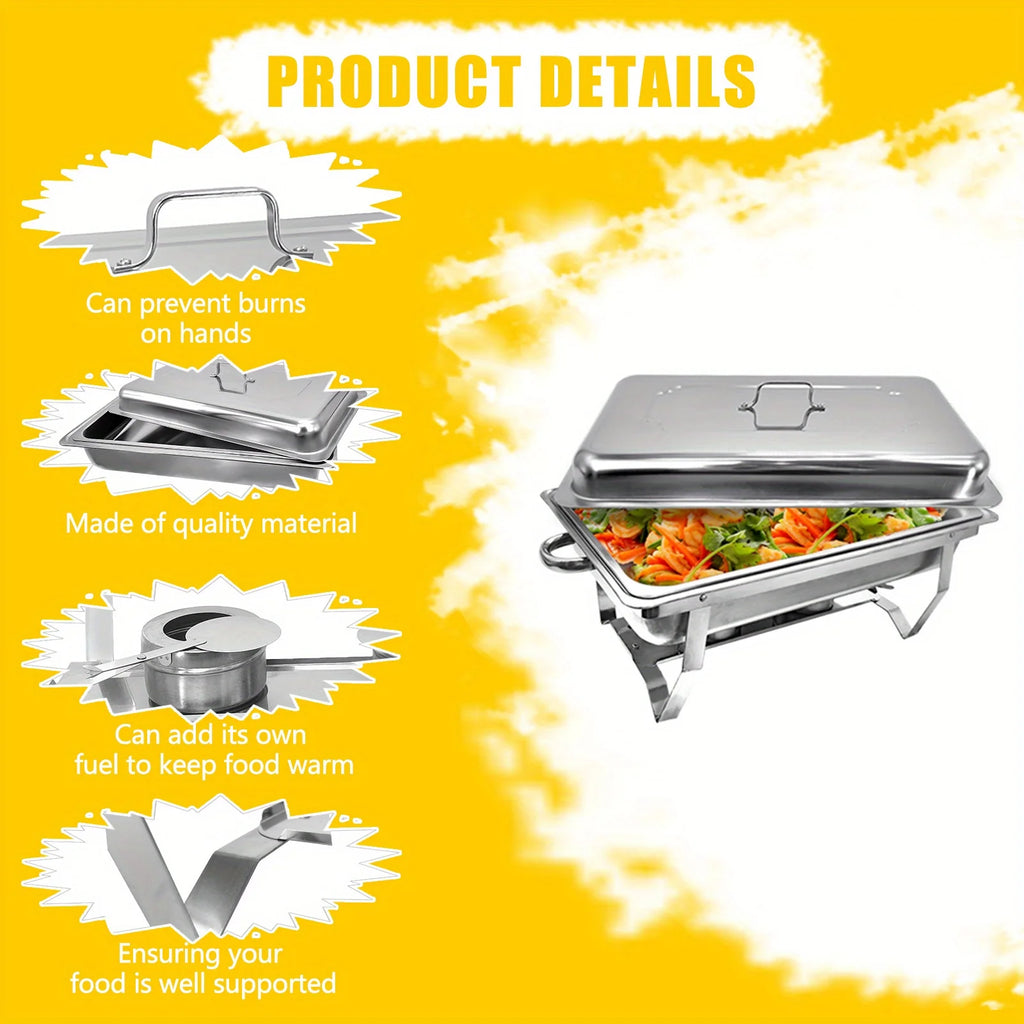 6 Pack Chafing Dish Buffet Set, Stainless Steel Food Warmer Kit with Lids, Food Pans, Water Pan and Fuel Holders for Restaurant