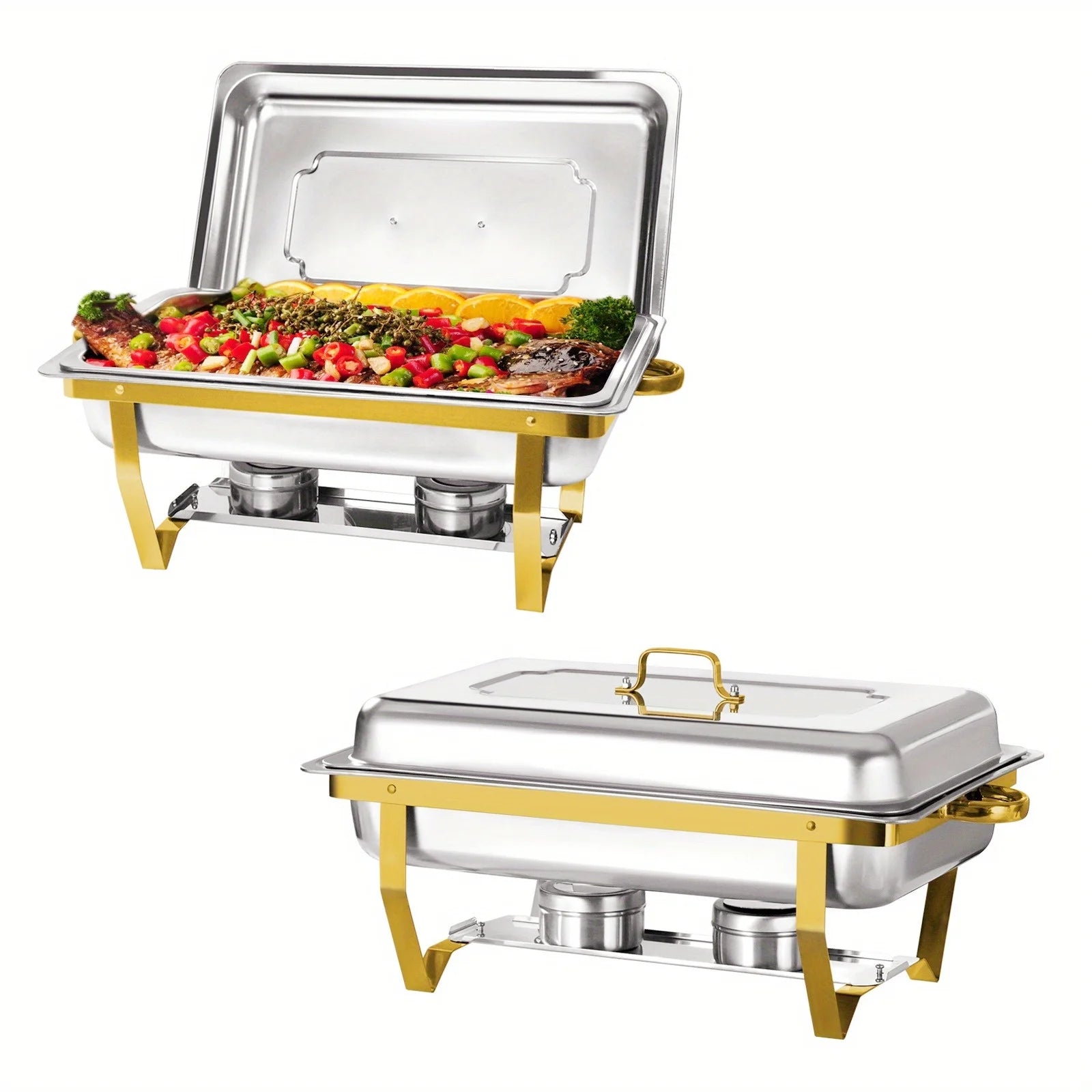 4 Pack 8QT Chafing Dish Buffet Set Stainless Steel Food Warmer Chafer Complete  Chafing Fuel Holder for Party Catering,