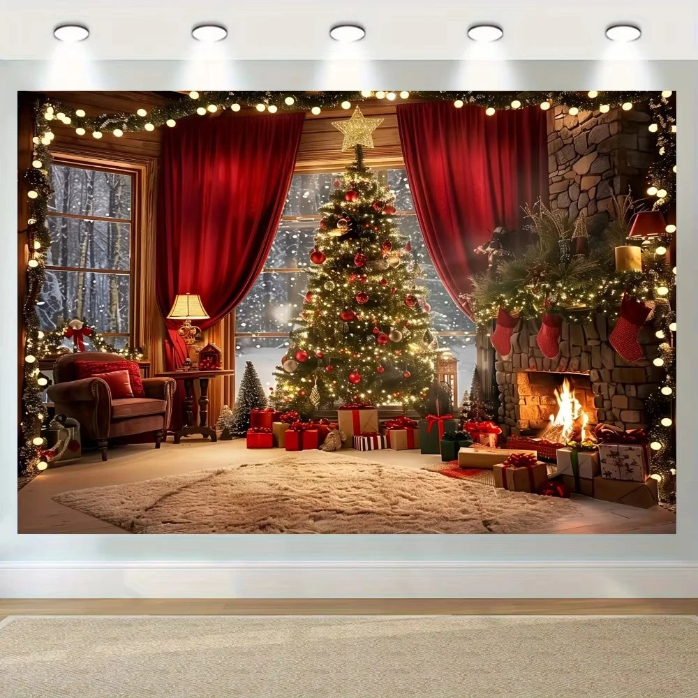 Christmas tree and fireplace  background, suitable for holiday photos and decorations, universal bannersBackground decoration