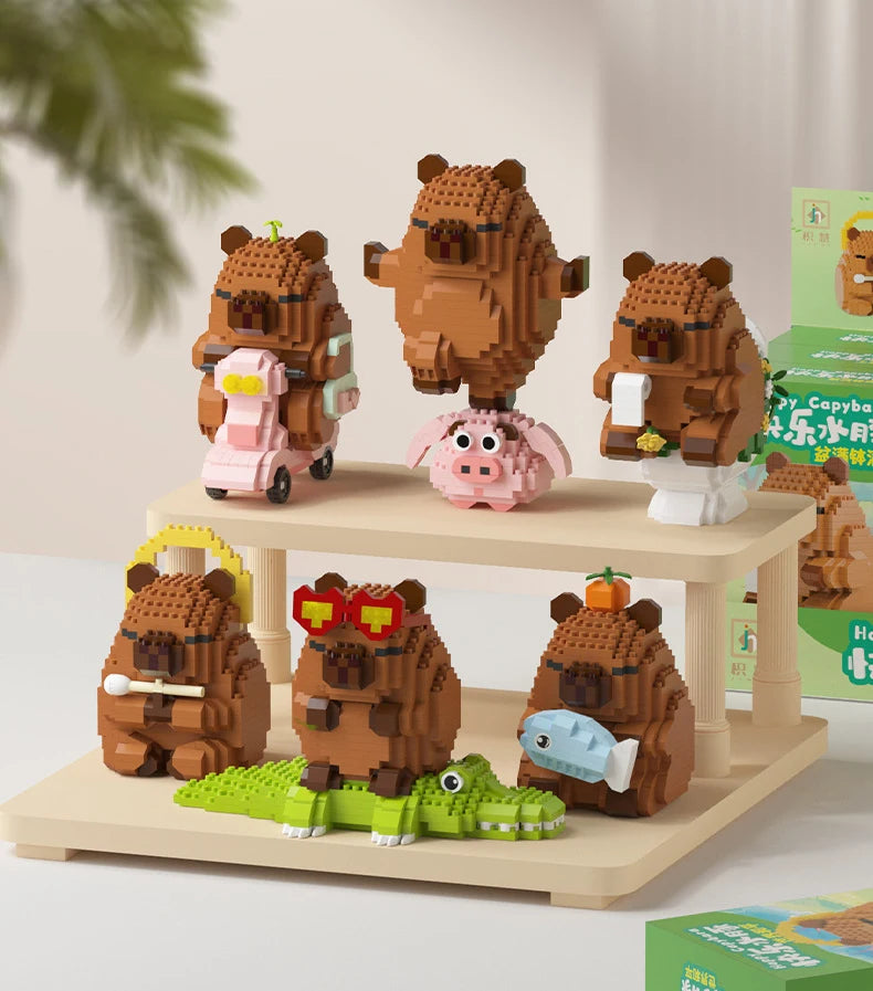 Lovely Cartoon Animals Nanobricks Capybara Micro Diamond Block Construction Model Building Bricks Educational Toys For Kids Gift