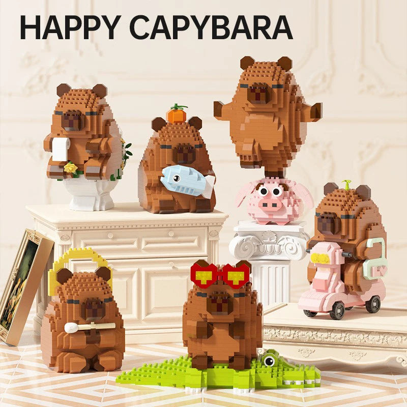 Lovely Cartoon Animals Nanobricks Capybara Micro Diamond Block Construction Model Building Bricks Educational Toys For Kids Gift