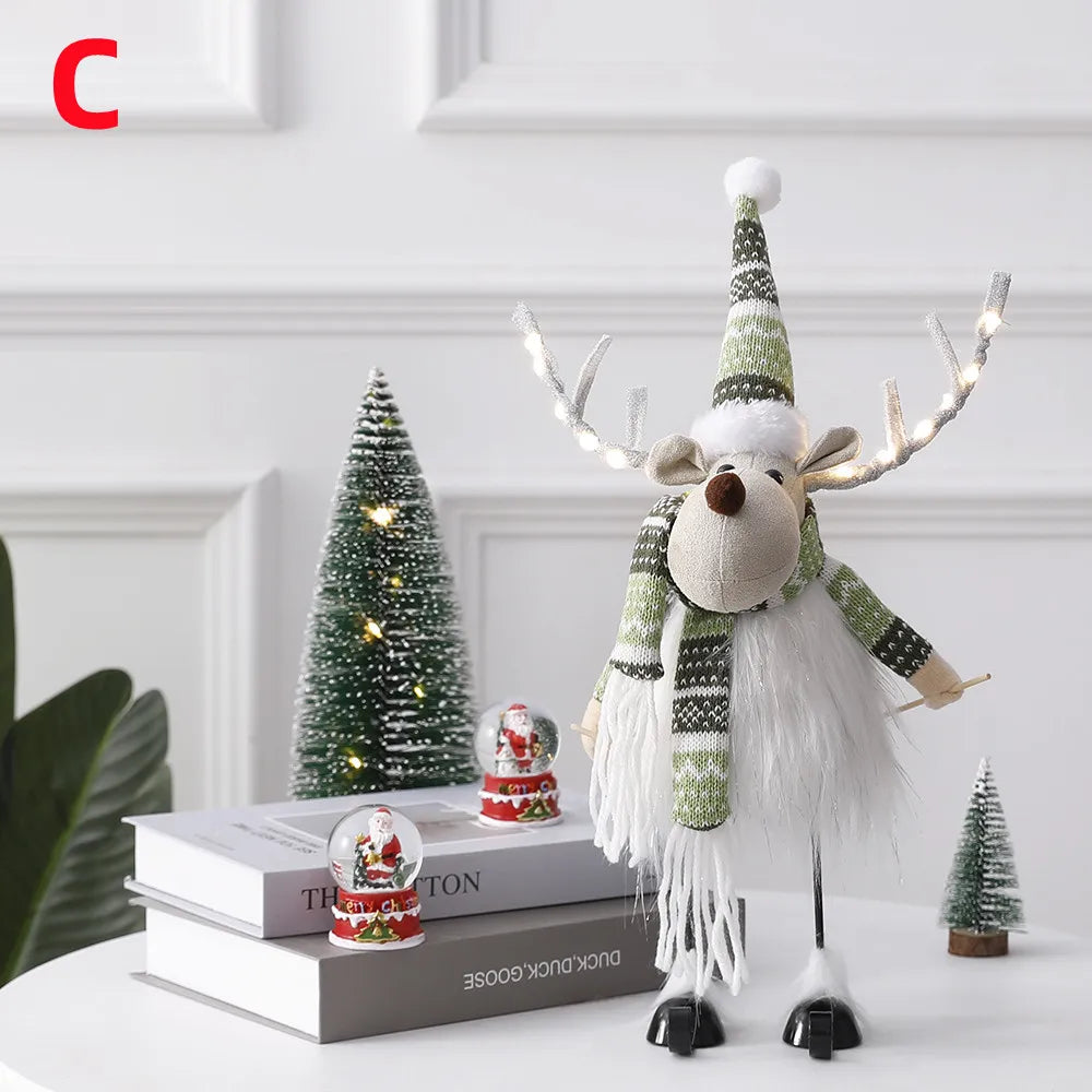 Christmas Elk Decoration Large Standing Handmade Plush Doll with Retractable Spring Legs for Christmas Tree Ornaments New Year
