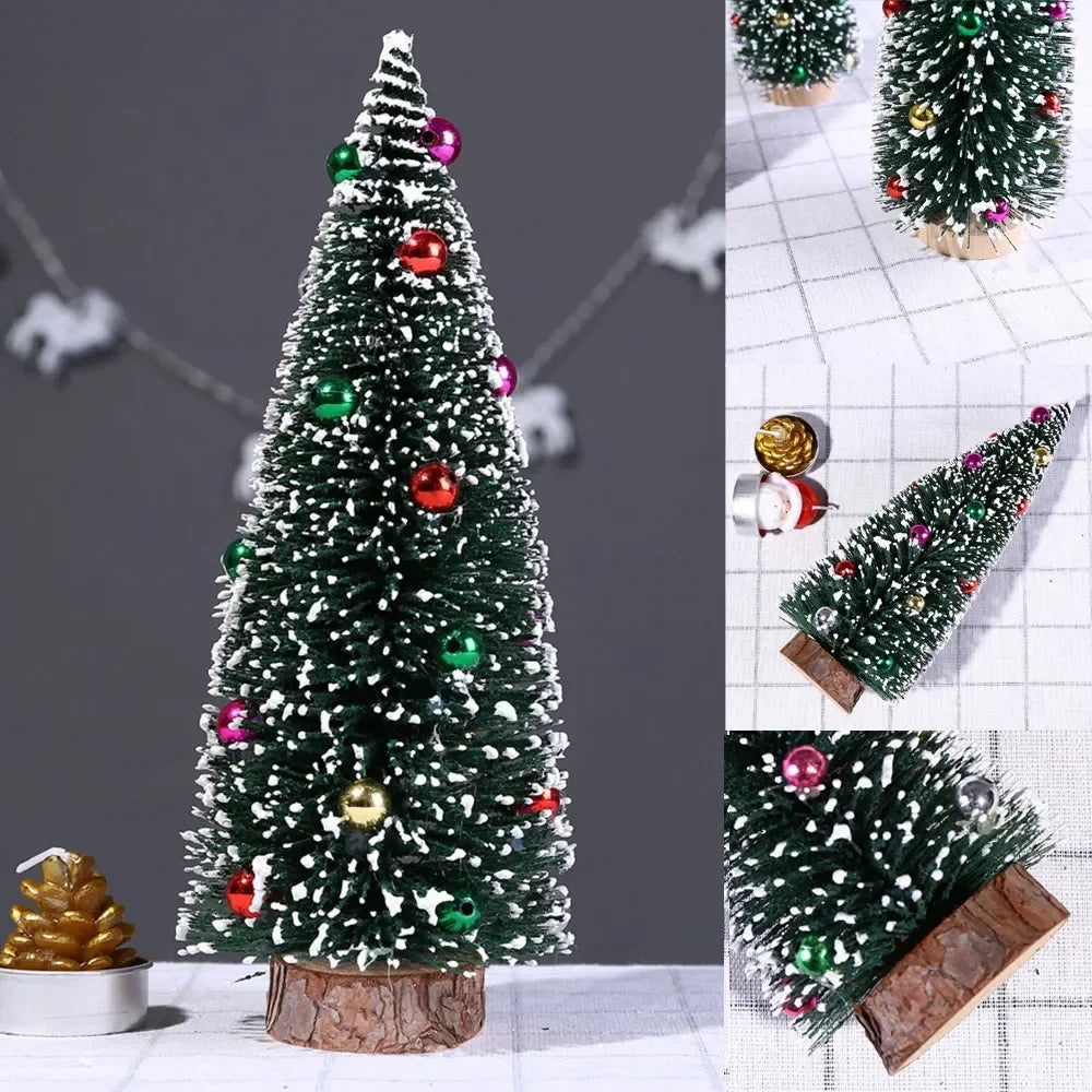 Christmas Tree Mini Tree with Wood Base Diy Crafts Home Table Top Decor Xmas Wooden Pendants for New Year Home Decoración