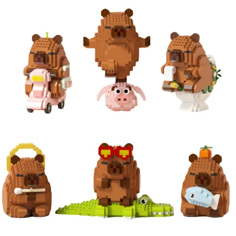 Lovely Cartoon Animals Nanobricks Capybara Micro Diamond Block Construction Model Building Bricks Educational Toys For Kids Gift