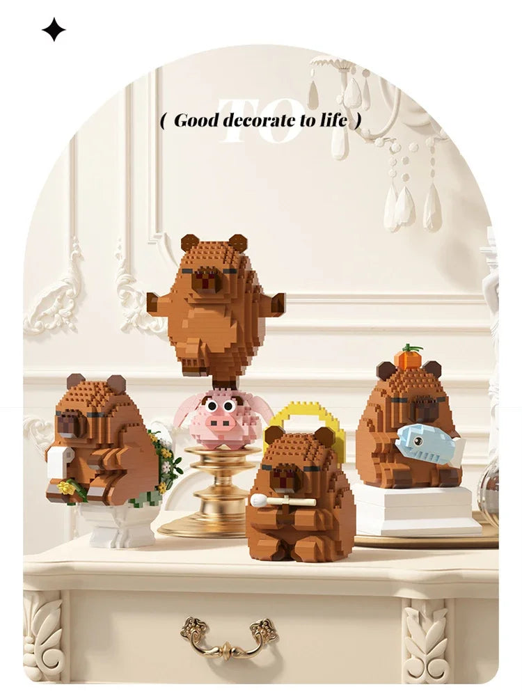 Lovely Cartoon Animals Nanobricks Capybara Micro Diamond Block Construction Model Building Bricks Educational Toys For Kids Gift