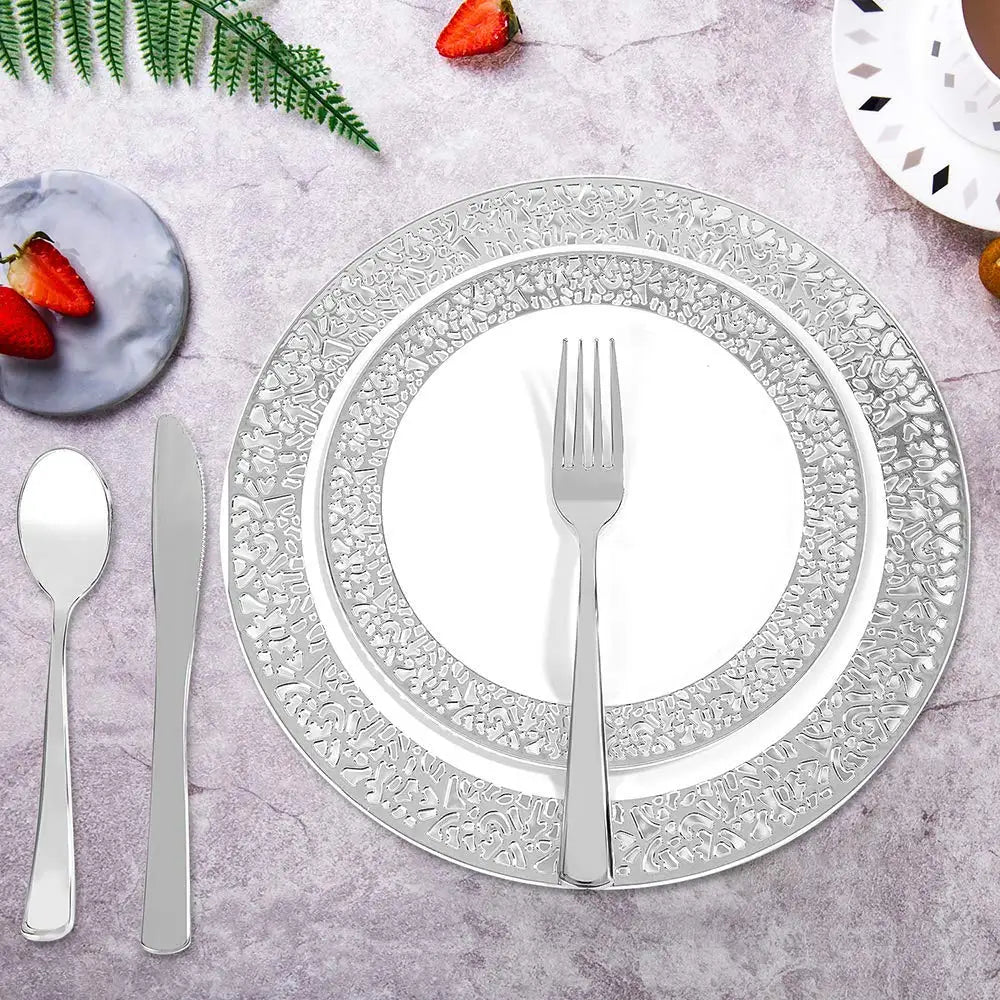 40/20pcs Gold Plastic Plates,Party Dinner Plates and Salad/Dessert Plates Combo,Heavy Duty Plastic Plates for Parties Wedding