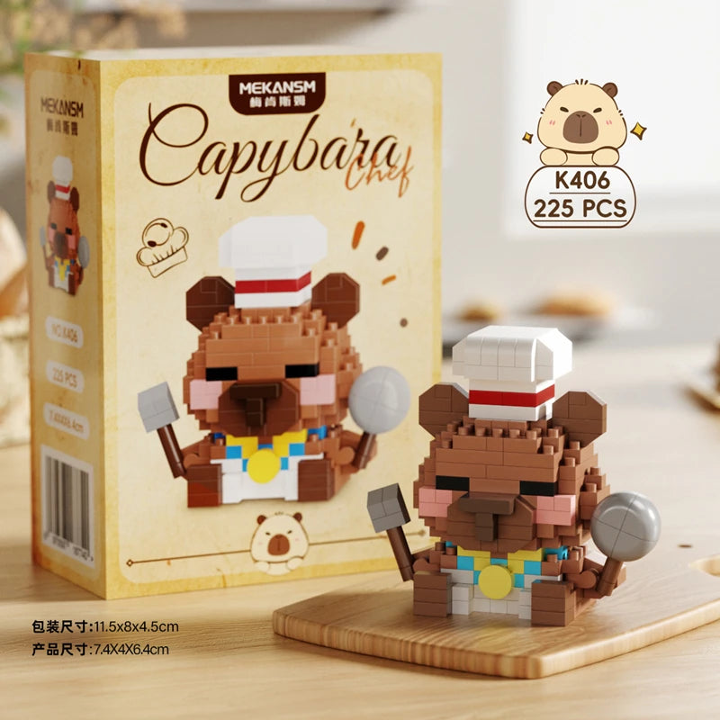 New Capybara Baking Bear Cartoon Doll Building Blocks Assembled Children's Educational Toys Creative Desktop Ornament Gift
