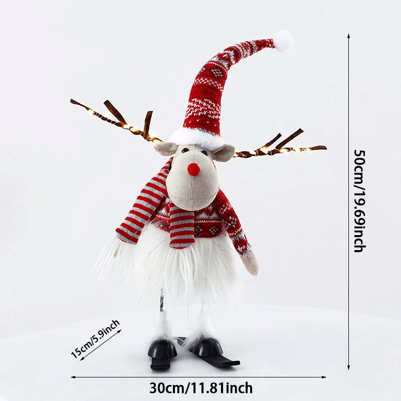Christmas Elk Decoration Large Standing Handmade Plush Doll with Retractable Spring Legs for Christmas Tree Ornaments New Year