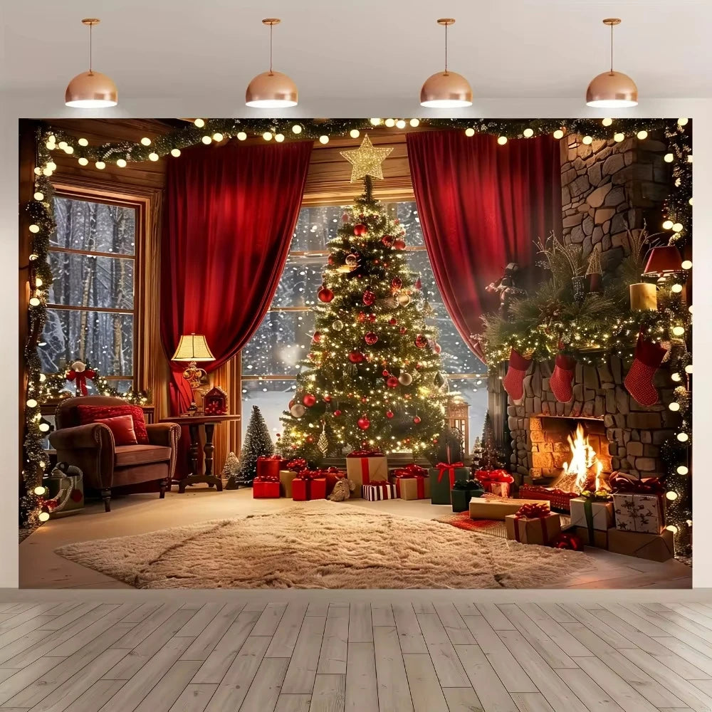 Christmas tree and fireplace  background, suitable for holiday photos and decorations, universal bannersBackground decoration