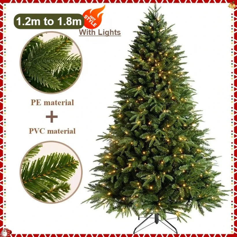 PE&PVC Artificial Christmas Tree with LEDLights High-grade Encrypted Christmas Tree 1.2m to 1.8m Christmas Family Decorations