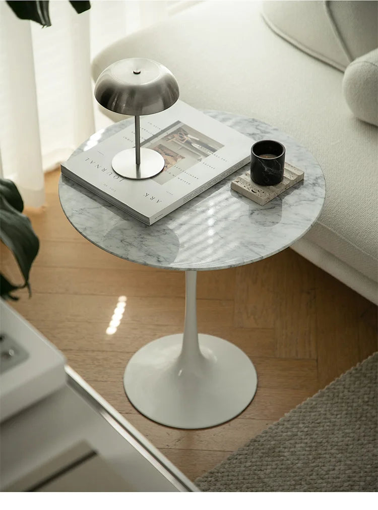Nordic Luxury Tulip Coffee Table - Designer Marble Side Table for Home Living Room Small Space, Sofa End Round Table