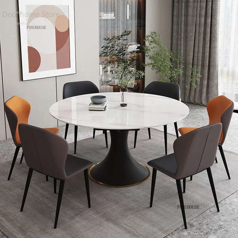 Italian Round Rotatable Telescopic Dining Table Small Apartment Foldable Table Household Modern Light Luxury Slate Dining Tables