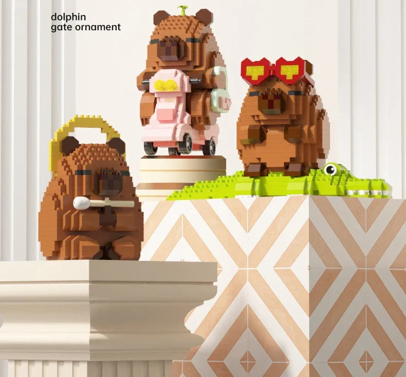 Lovely Cartoon Animals Nanobricks Capybara Micro Diamond Block Construction Model Building Bricks Educational Toys For Kids Gift