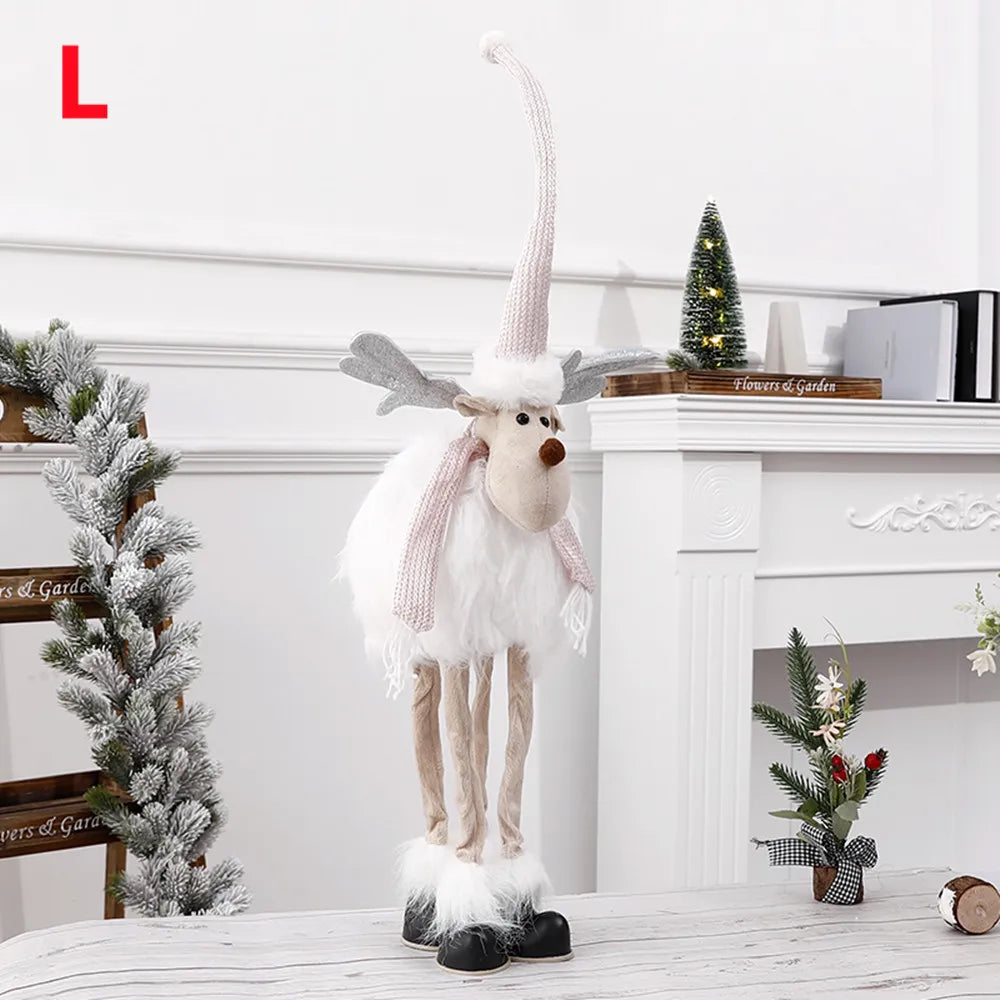 Christmas Elk Decoration Large Standing Handmade Plush Doll with Retractable Spring Legs for Christmas Tree Ornaments New Year