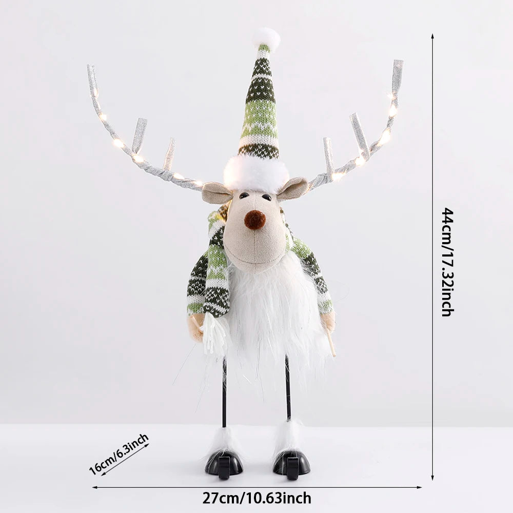 Christmas Elk Decoration Large Standing Handmade Plush Doll with Retractable Spring Legs for Christmas Tree Ornaments New Year