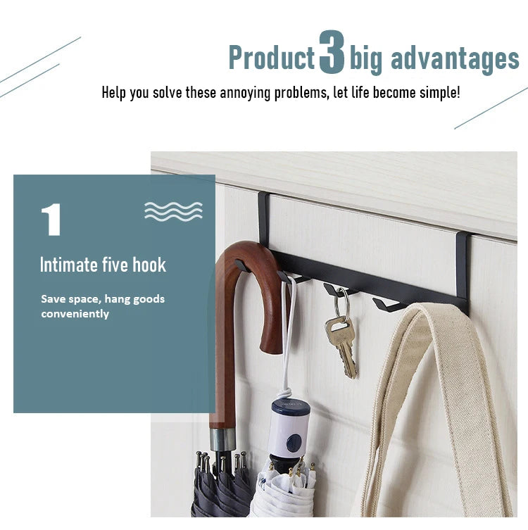 Hooks Over The Door 5 Hooks Home Bathroom Organizer Rack Clothes Coat Hat Towel Hanger Bathroom Kitchen Accessories