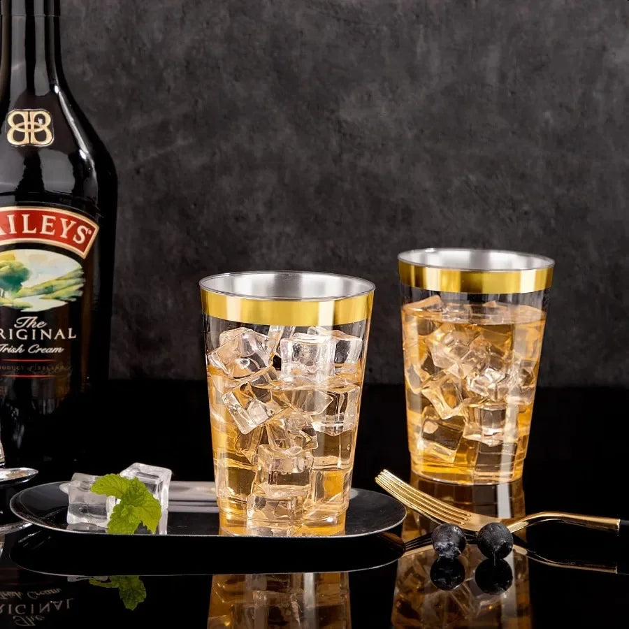 120PCS Gold Rim Plastic Cups 12oz Heavy Duty Plastic Cups Fancy Clear  Cup with Gold Rimmed for Wedding Birthday Party